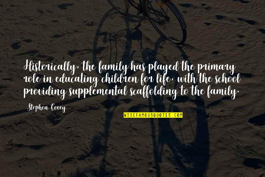 Providing For Your Family Quotes By Stephen Covey: Historically, the family has played the primary role Providing For Your Family Quotes By Stephen Covey: Historically, the family has played the primary role