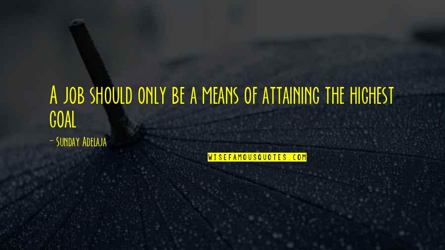 Prowling Tiger Quotes By Sunday Adelaja: A job should only be a means of Prowling Tiger Quotes By Sunday Adelaja: A job should only be a means of