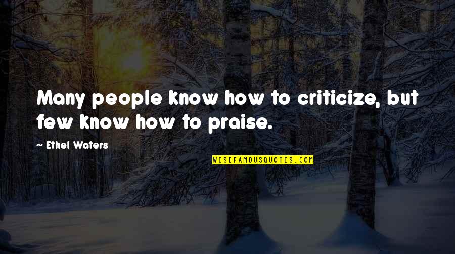 Proyas Para Quotes By Ethel Waters: Many people know how to criticize, but few