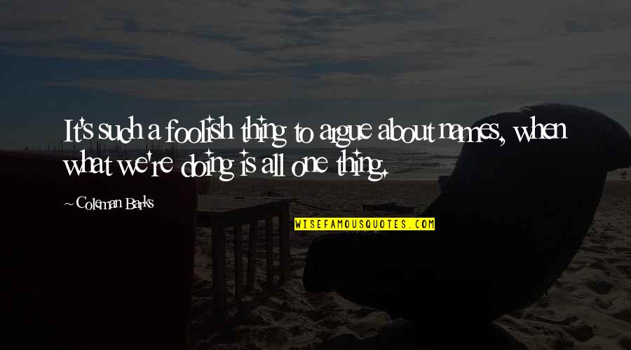 Prugaros Quotes By Coleman Barks: It's such a foolish thing to argue about