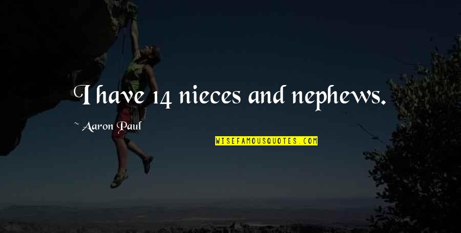 Pseudepigraphical Book Quotes By Aaron Paul: I have 14 nieces and nephews.