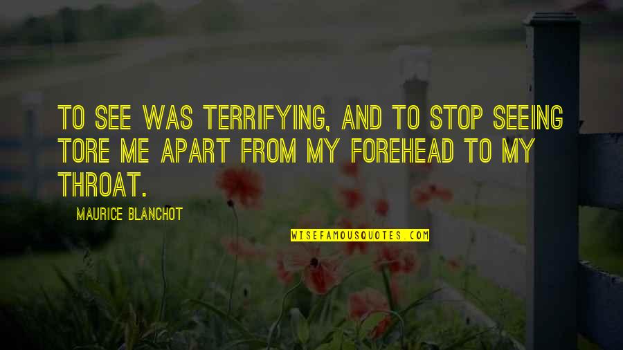 Psychotherapist Karen Quotes By Maurice Blanchot: To see was terrifying, and to stop seeing
