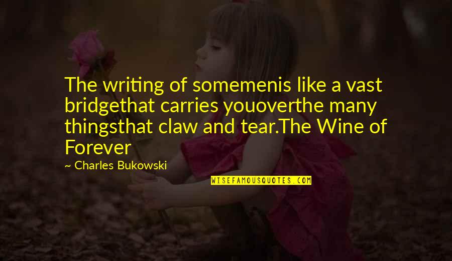 Public Domain Literary Quotes By Charles Bukowski: The writing of somemenis like a vast bridgethat