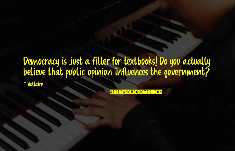 Public Government Quotes By Voltaire: Democracy is just a filler for textbooks! Do