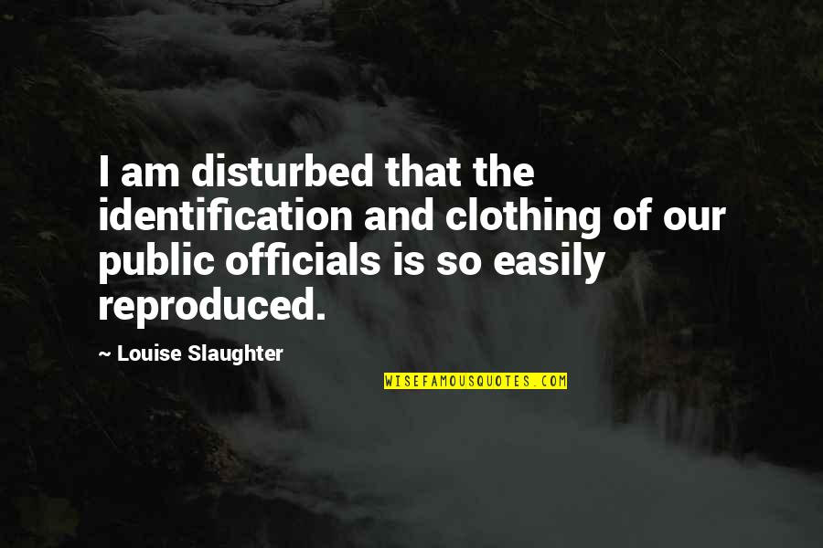 Public Officials Quotes By Louise Slaughter: I am disturbed that the identification and clothing