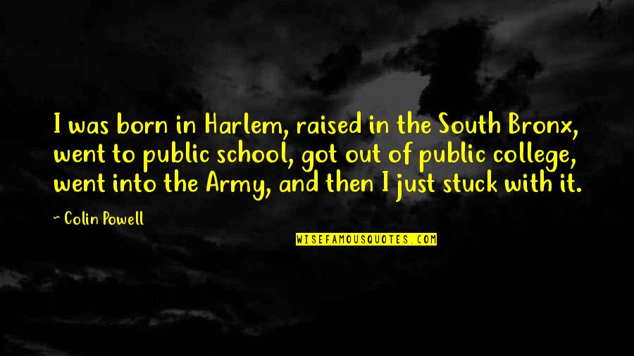 Public School Quotes By Colin Powell: I was born in Harlem, raised in the