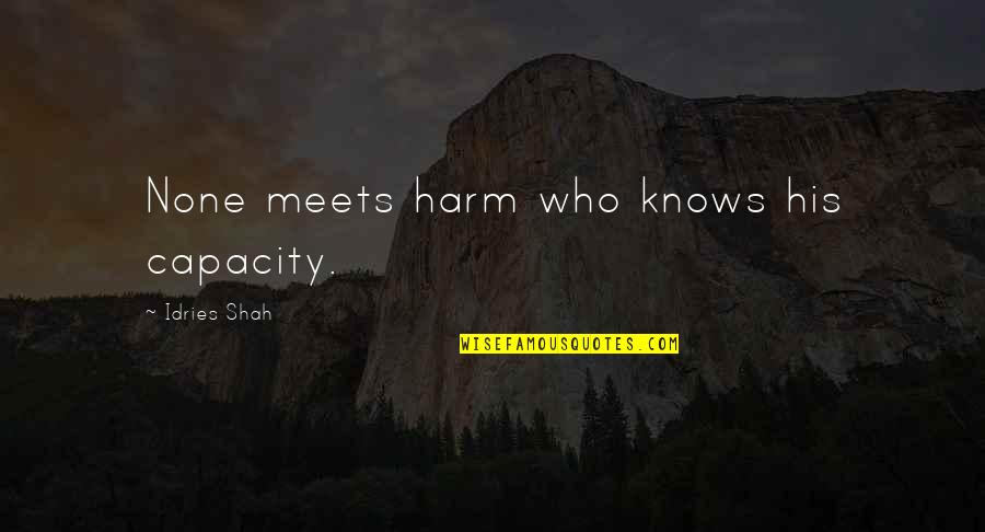 Puchidols Quotes By Idries Shah: None meets harm who knows his capacity. Puchidols Quotes By Idries Shah: None meets harm who knows his capacity.