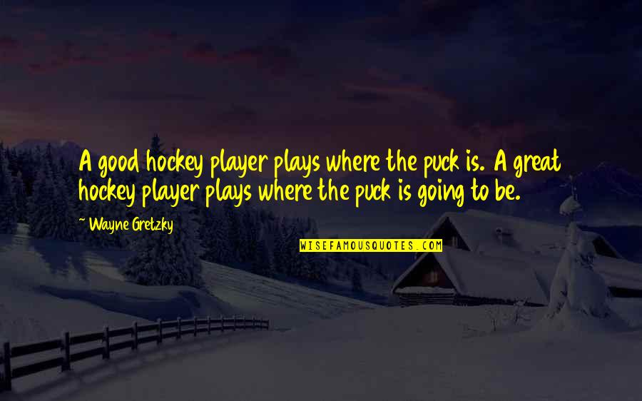 Puck Quotes By Wayne Gretzky: A good hockey player plays where the puck Puck Quotes By Wayne Gretzky: A good hockey player plays where the puck