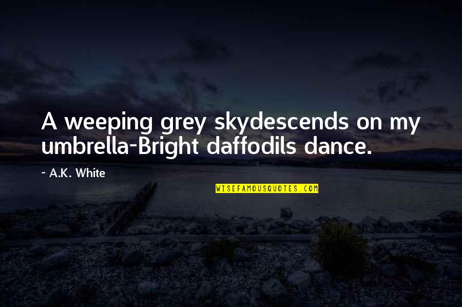 Puckabrina Quotes By A.K. White: A weeping grey skydescends on my umbrella-Bright daffodils