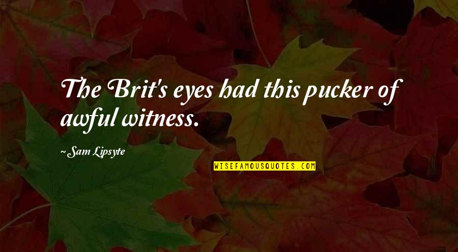 Pucker Quotes By Sam Lipsyte: The Brit's eyes had this pucker of awful