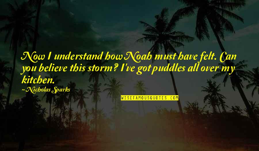 Puddles'd Quotes By Nicholas Sparks: Now I understand how Noah must have felt.