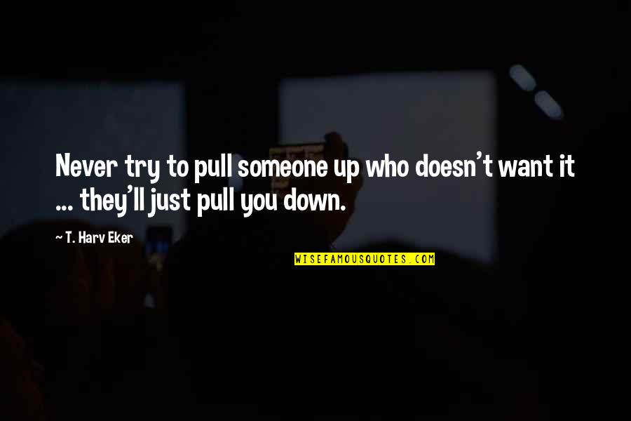 Pull Up Quotes By T. Harv Eker: Never try to pull someone up who doesn't