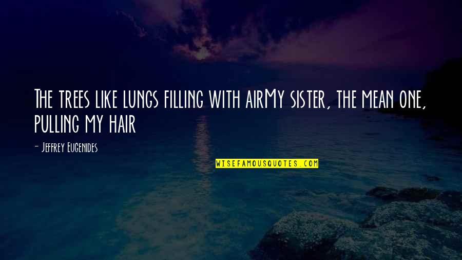Pulling Your Hair Out Quotes By Jeffrey Eugenides: The trees like lungs filling with airMy sister, Pulling Your Hair Out Quotes By Jeffrey Eugenides: The trees like lungs filling with airMy sister,