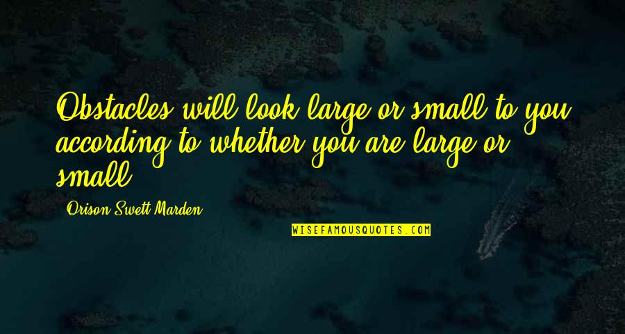 Pulvermacher Design Quotes By Orison Swett Marden: Obstacles will look large or small to you