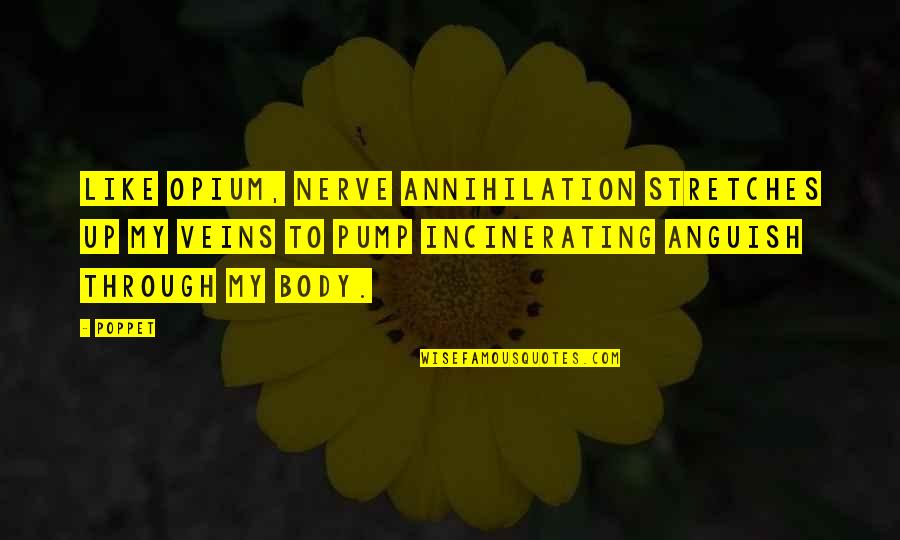 Pump Up Quotes By Poppet: Like opium, nerve annihilation stretches up my veins