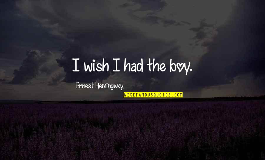 Pumptech Quotes By Ernest Hemingway,: I wish I had the boy.