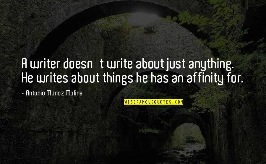 Punuare Quotes By Antonio Munoz Molina: A writer doesn't write about just anything. He