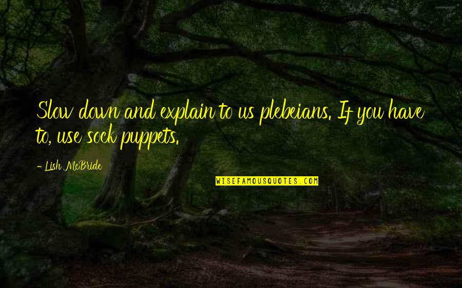 Puppets Quotes By Lish McBride: Slow down and explain to us plebeians. If