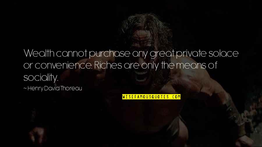 Purchase Quotes By Henry David Thoreau: Wealth cannot purchase any great private solace or Purchase Quotes By Henry David Thoreau: Wealth cannot purchase any great private solace or