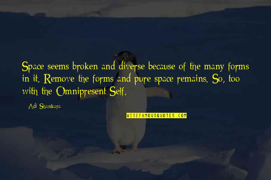 Pure Self Quotes By Adi Shankara: Space seems broken and diverse because of the Pure Self Quotes By Adi Shankara: Space seems broken and diverse because of the