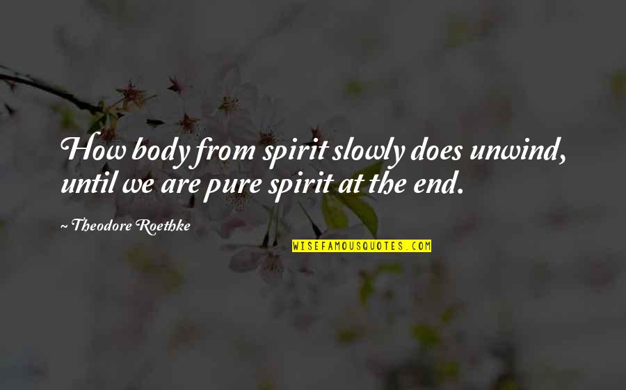 Pure Spirit Quotes By Theodore Roethke: How body from spirit slowly does unwind, until