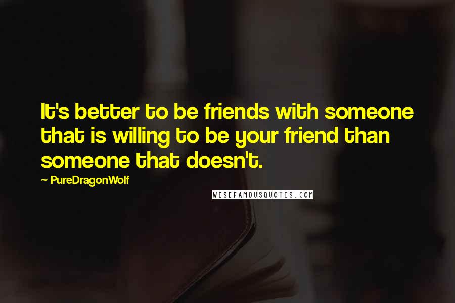 PureDragonWolf quotes: It's better to be friends with someone that is willing to be your friend than someone that doesn't.