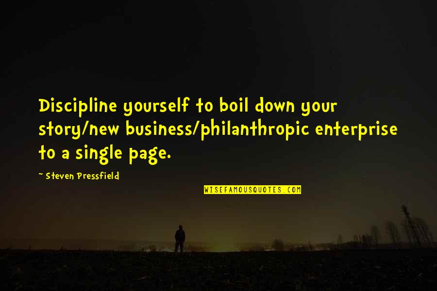 Purifiy Quotes By Steven Pressfield: Discipline yourself to boil down your story/new business/philanthropic