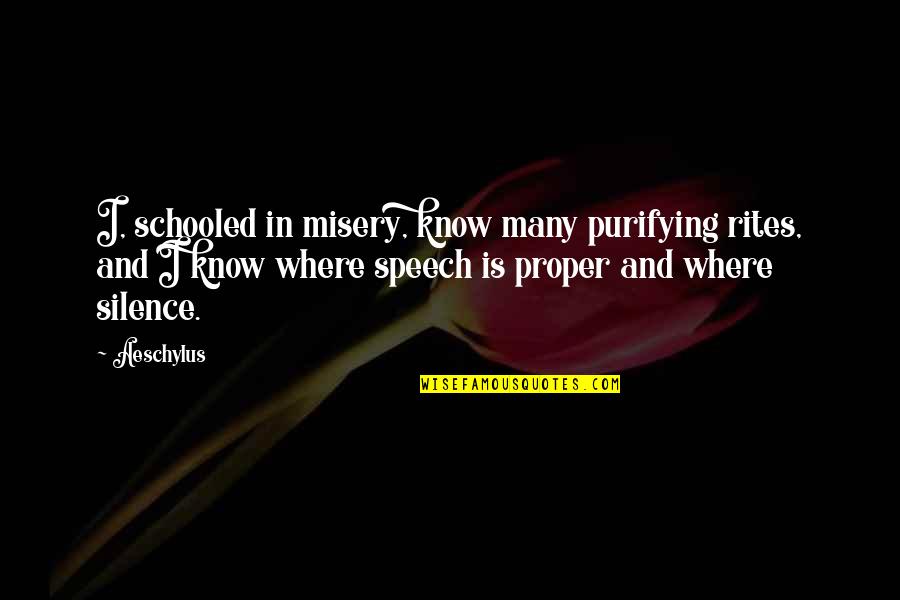Purifying Quotes By Aeschylus: I, schooled in misery, know many purifying rites,