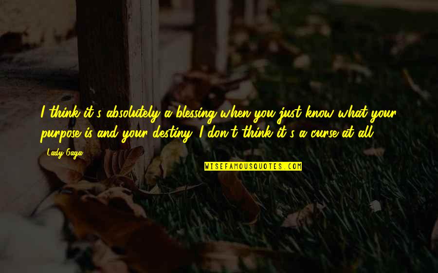 Purpose And Destiny Quotes By Lady Gaga: I think it's absolutely a blessing when you Purpose And Destiny Quotes By Lady Gaga: I think it's absolutely a blessing when you