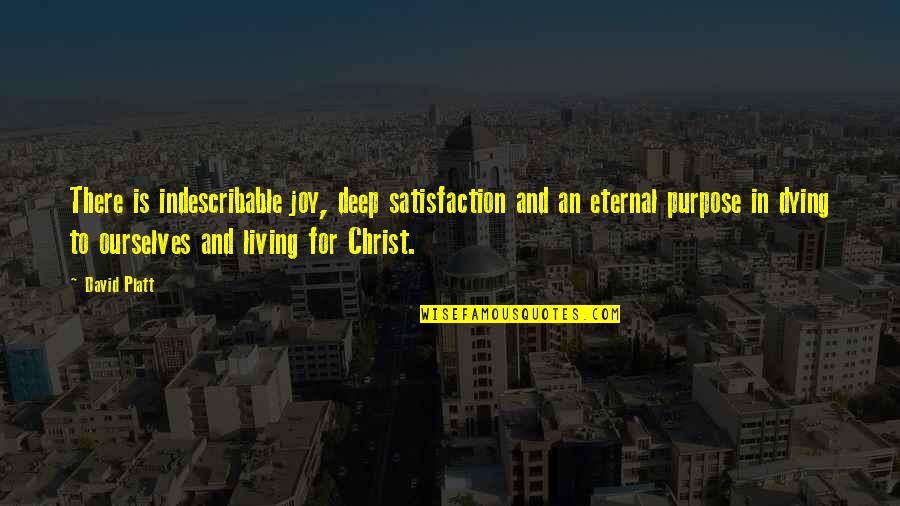 Purpose For Living Quotes By David Platt: There is indescribable joy, deep satisfaction and an Purpose For Living Quotes By David Platt: There is indescribable joy, deep satisfaction and an