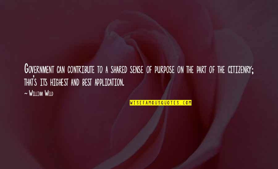 Purpose Of Government Quotes By William Weld: Government can contribute to a shared sense of Purpose Of Government Quotes By William Weld: Government can contribute to a shared sense of