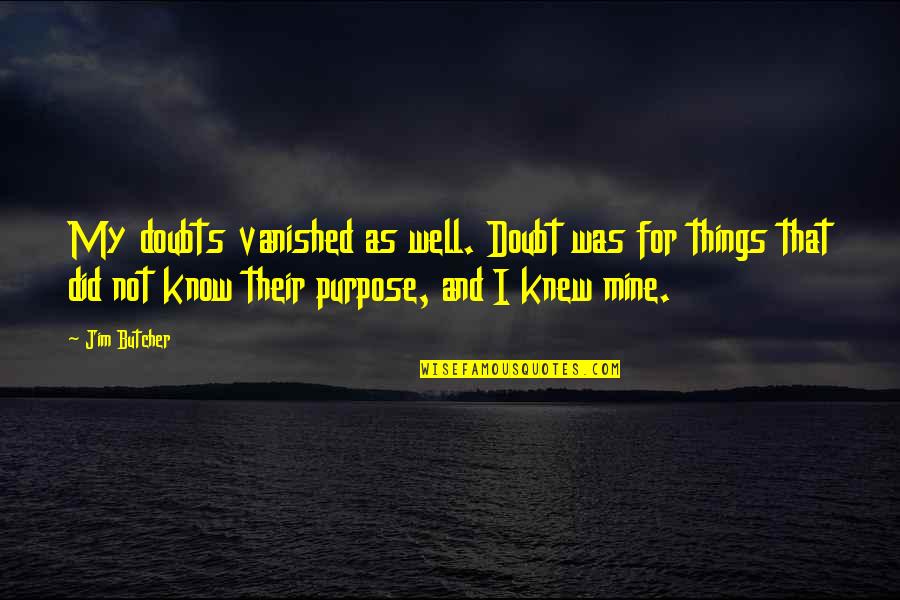 Purpose Quotes By Jim Butcher: My doubts vanished as well. Doubt was for