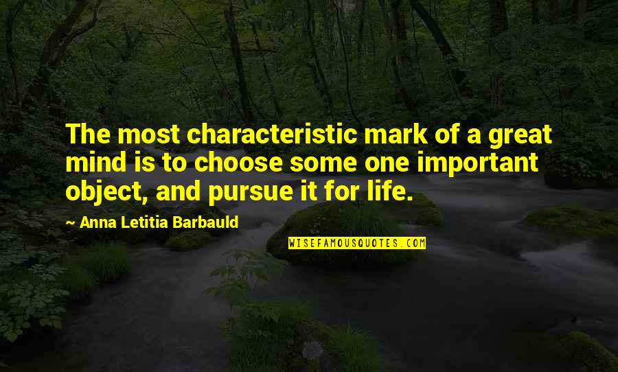 Pursue Life Quotes By Anna Letitia Barbauld: The most characteristic mark of a great mind