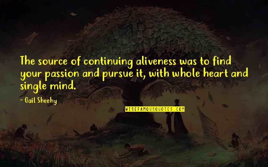 Pursue Life Quotes By Gail Sheehy: The source of continuing aliveness was to find