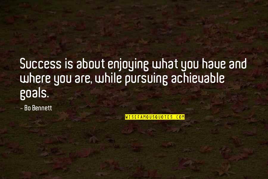 Pursuing My Goals Quotes By Bo Bennett: Success is about enjoying what you have and