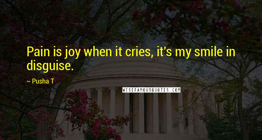 Pusha T quotes: Pain is joy when it cries, it's my smile in disguise.