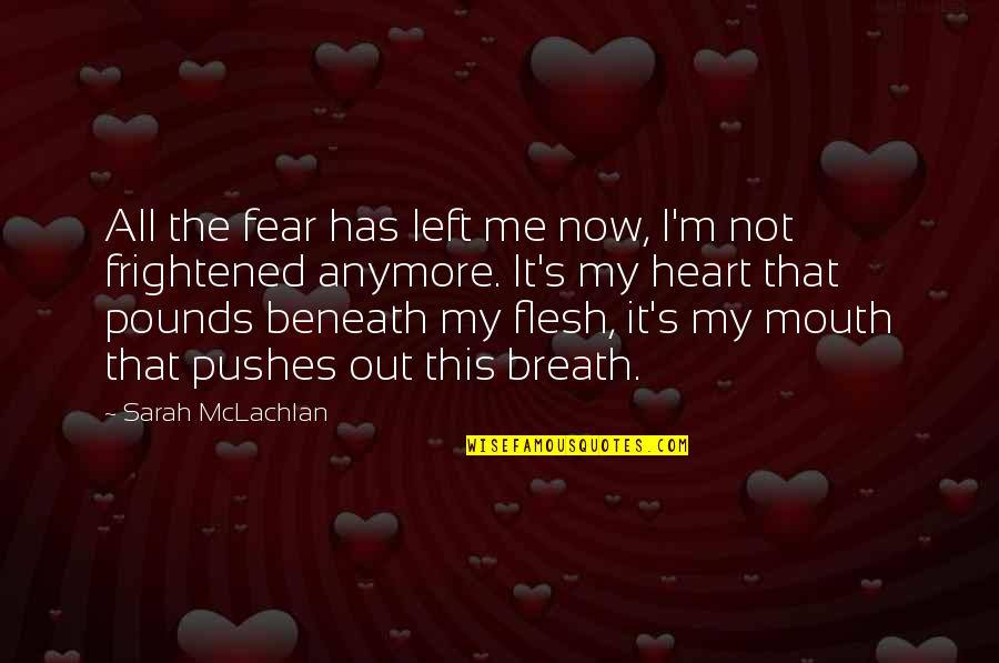 Pushes Quotes By Sarah McLachlan: All the fear has left me now, I'm