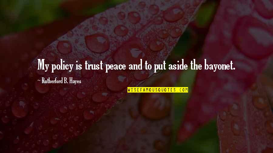Put Aside Quotes By Rutherford B. Hayes: My policy is trust peace and to put