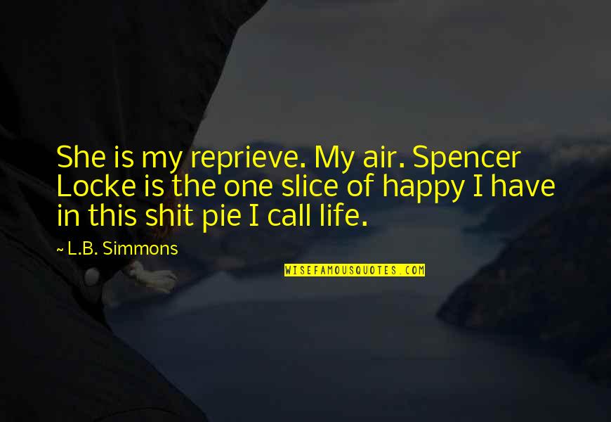 Putrone Quotes By L.B. Simmons: She is my reprieve. My air. Spencer Locke Putrone Quotes By L.B. Simmons: She is my reprieve. My air. Spencer Locke