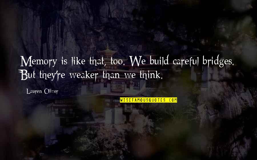 Puyol Wiki Quotes By Lauren Oliver: Memory is like that, too. We build careful