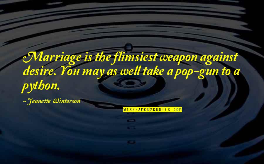 Python Quotes By Jeanette Winterson: Marriage is the flimsiest weapon against desire. You
