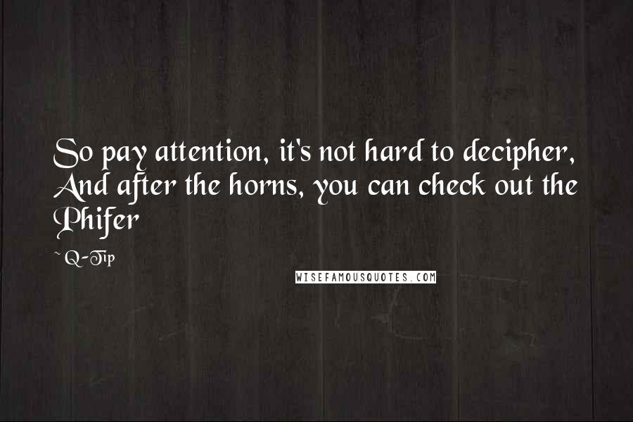 Q-Tip quotes: So pay attention, it's not hard to decipher, And after the horns, you can check out the Phifer