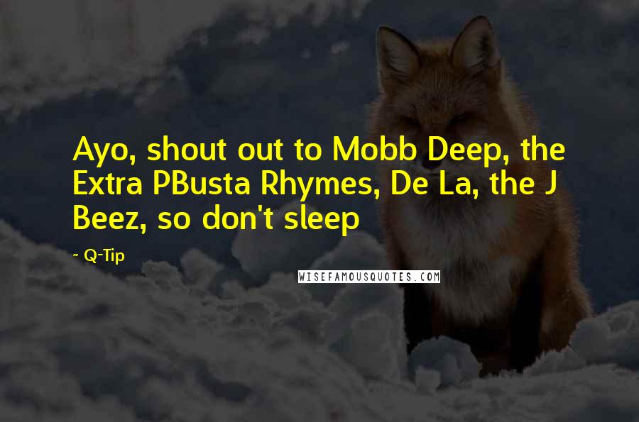 Q-Tip quotes: Ayo, shout out to Mobb Deep, the Extra PBusta Rhymes, De La, the J Beez, so don't sleep