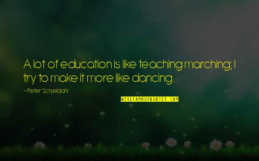 Qais Quotes By Peter Schjeldahl: A lot of education is like teaching marching;