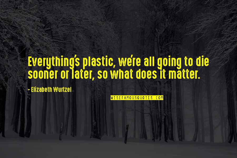 Quartuccio Quotes By Elizabeth Wurtzel: Everything's plastic, we're all going to die sooner Quartuccio Quotes By Elizabeth Wurtzel: Everything's plastic, we're all going to die sooner