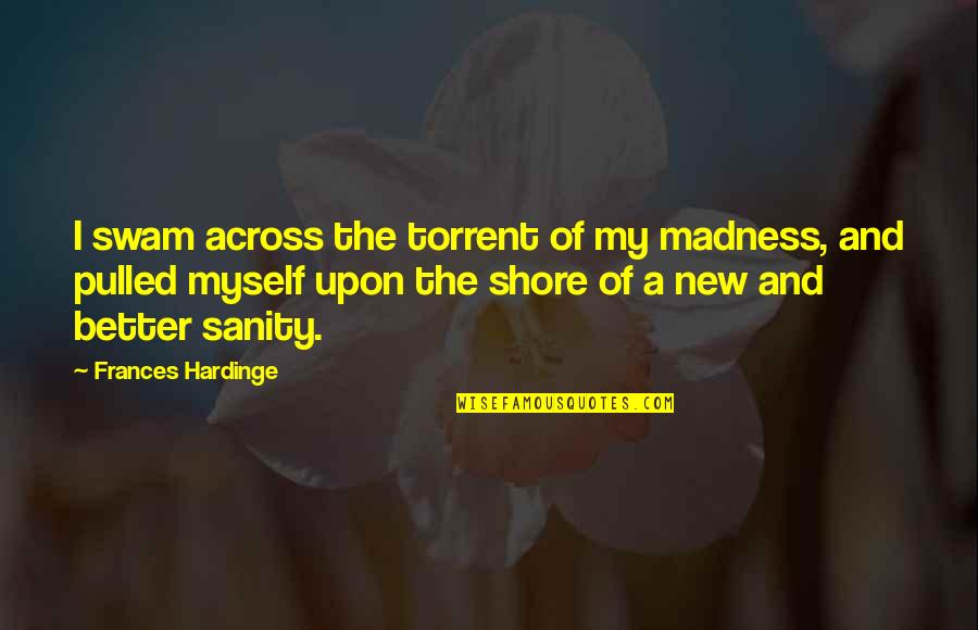 Quatrain Example Quotes By Frances Hardinge: I swam across the torrent of my madness,