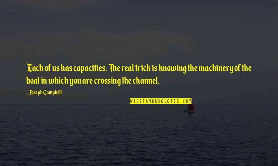 Quenby Erickson Quotes By Joseph Campbell: Each of us has capacities. The real trick Quenby Erickson Quotes By Joseph Campbell: Each of us has capacities. The real trick