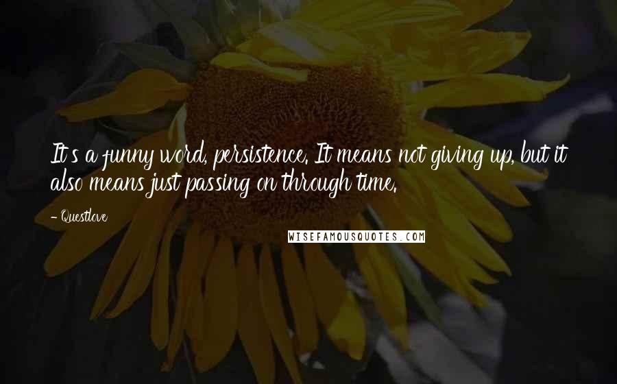 Questlove quotes: It's a funny word, persistence. It means not giving up, but it also means just passing on through time.