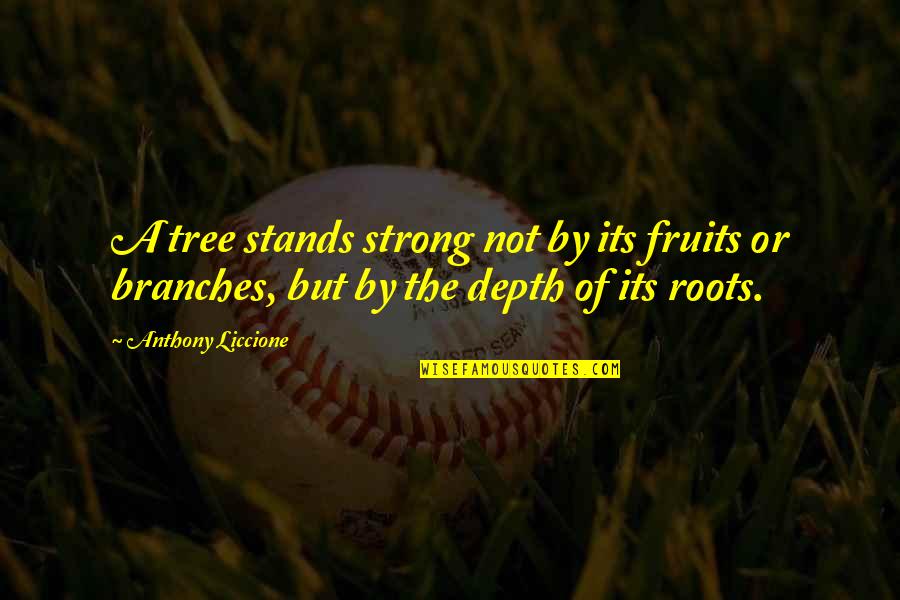 Questons Quotes By Anthony Liccione: A tree stands strong not by its fruits