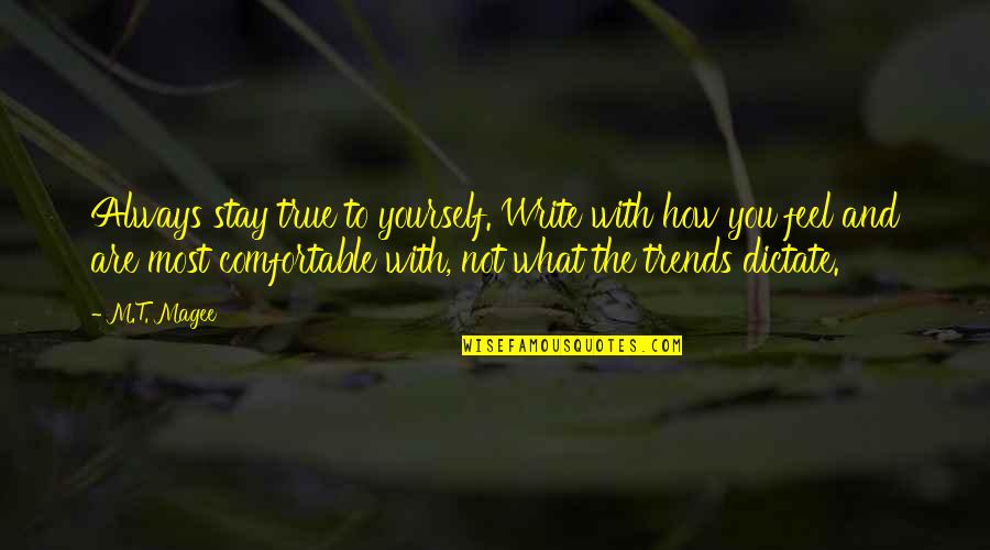 Quezada Pronunciation Quotes By M.T. Magee: Always stay true to yourself. Write with how Quezada Pronunciation Quotes By M.T. Magee: Always stay true to yourself. Write with how